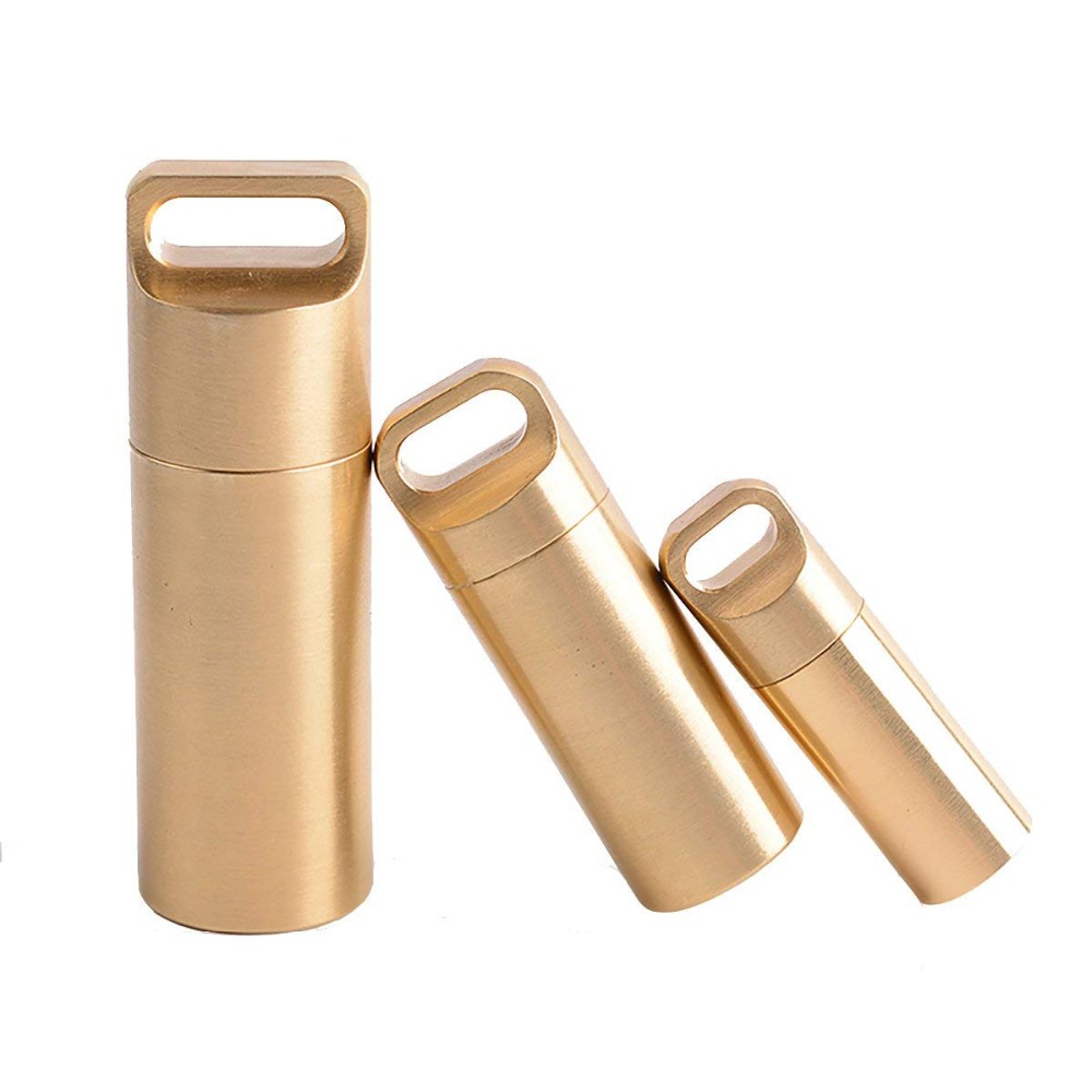 Pill Fob Capsule - Contenedor de almacenamiento hermético de latón,